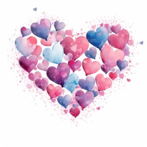 create a highly detailed and realistic cute art of a pretty hearts, decorate with Valentines day themed, watercolor image in fine line art, borderless design, ultra high resolution, strong outlines, isolated on white background --style raw --v 5.2