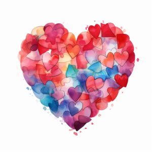 create a highly detailed and realistic cute art of a Puzzle pieces heart, decorate with Valentines day themed, watercolor image in fine line art, borderless design, ultra high resolution, strong outlines, isolated on white background --style raw --v 5.2