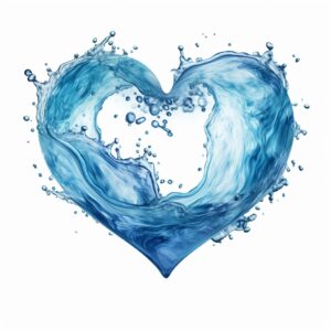 create a highly detailed and realistic cute heart shape in water with serene ocean blue tones., decorate with Valentines day themed, watercolor image in fine line art, borderless design, ultra high resolution, strong outlines, isolated on white background --style raw --v 5.2