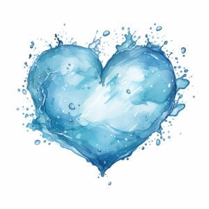 create a highly detailed and realistic cute heart shape in water with serene ocean blue tones., decorate with Valentines day themed, watercolor image in fine line art, borderless design, ultra high resolution, strong outlines, isolated on white background --style raw --v 5.2