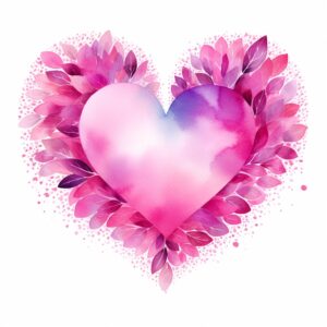 create a highly detailed and realistic cute heart with an ombre effect, transitioning from light to dark pink, decorate with Valentines day themed, watercolor image in fine line art, borderless design, ultra high resolution, strong outlines, isolated on white background --style raw --v 5.2