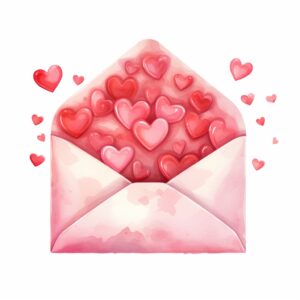 create a highly detailed and realistic cute love envelope, decorate with Valentines day themed, watercolor image in fine line art, borderless design, ultra high resolution, strong outlines, isolated on white background --style raw --v 5.2