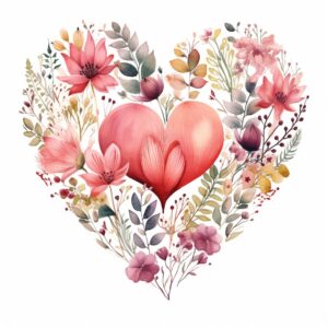 create a highly detailed and realistic cute nordic style heart, decorate with Valentines day themed, watercolor image in fine line art, borderless design, ultra high resolution, strong outlines, isolated on white background --style raw --v 5.2