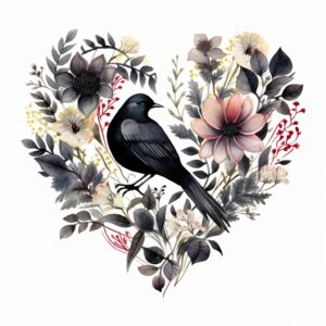 create a highly detailed and realistic cute nordic style black heart, decorate with Valentines day themed, watercolor image in fine line art, borderless design, ultra high resolution, strong outlines, isolated on white background --style raw --v 5.2