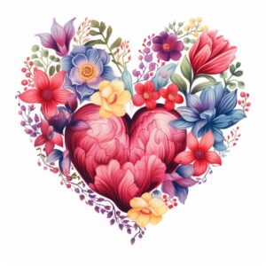create a highly detailed and realistic cute nordic style heart, decorate with Valentines day themed, watercolor image in fine line art, borderless design, ultra high resolution, strong outlines, isolated on white background --style raw --v 5.2
