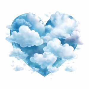 create a highly detailed and realistic cute sky filled with fluffy clouds in the shape of hearts, decorate with Valentines day themed, watercolor image in fine line art, borderless design, ultra high resolution, strong outlines, isolated on white background --style raw --v 5.2
