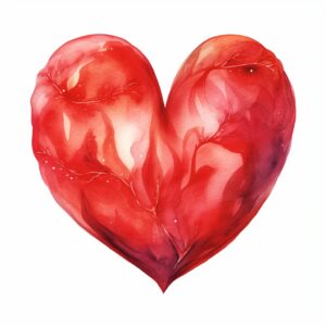 create a highly detailed and realistic simple and traditional red heart, perfect for expressing love, decorate with Valentines day themed, watercolor image in fine line art, borderless design, ultra high resolution, strong outlines, isolated on white background --style raw --v 5.2