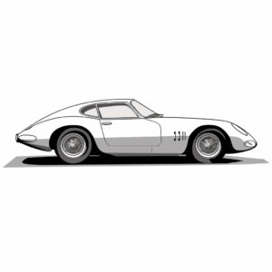 vintage silver sports car, minimal, modern, side on, illustration, vector, simple, on a white background,