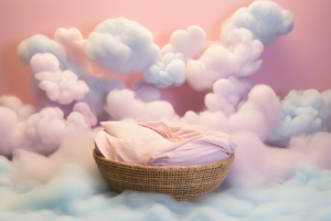 digital backdrop for newborn baby, pastel color scheme with clouds and rainbow --no baby --ar 3:2 --v 5.2