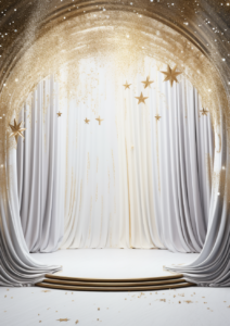 luxury backdrop with wide podium, magic theme, white colored --no chair, seat, bench, sofa, table, side table, people, music equipment, speakers, microphone, band, pool --ar 10:14 --v 5.2