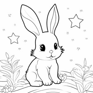 coloring book page for kids, cartoon style, cute baby rabbit, simple black and white line art, black and white, thinner lines, line art, simple, simplistic, minimalist, plain, more details, white fill --no grey, shadow, shading, color --v 5.2