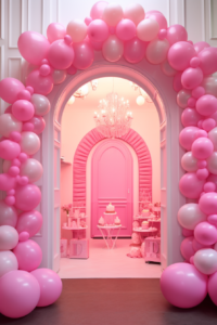 fav barbie d'anniversaire party diy, in the style of lightbox, monochromatic depth, letterboxing, arched doorways, highly realistic, babycore, limited color range --ar 2:3 --v 5.2