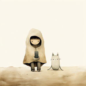 Demonstrates human determination in overcoming temptation and avoiding distractions such as cell phone, social media, pure white background, Jon Klassen, "anime character by"--aspect 16:9 --v 5.2