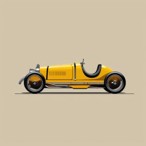 *Generate a 2-dimensional minimalist vector illustration of a 1924-1930 model Bugatti Type 35 car moving in a straight line, captured from a side view angle. The focus of the image will be on the car's lateral profile as it moves with a straight posture. Ensure that the depiction remains slightly adorable and sweet, staying within the boundaries of a minimalist illustration style. The image should showcase only the side profile of the car, highlighting its straightforward movement and endearing qualities.*