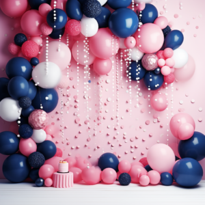 Pink and Navy Blue and White pola dot birthday backdrop for photography --v 5.2