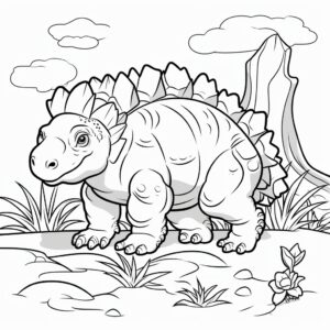 Coloring page for kids, featuring a Ankylosaurus cartoon style, thick lines, low detail, no shading --v 5.2