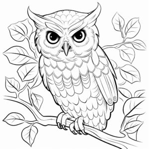 Coloring page for kids, featuring a Owl cartoon style, thick lines, low detail, no shading --v 5.2