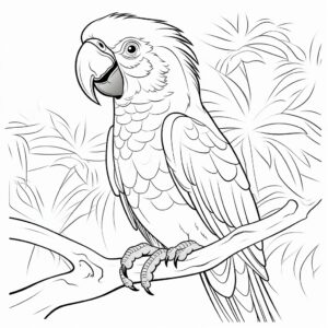 Coloring page for kids, featuring a Parrot cartoon style, thick lines, low detail, no shading --v 5.2