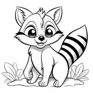 Coloring page for kids, featuring a Raccoon cartoon style, thick lines, low detail, no shading --v 5.2