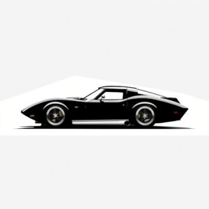 Corvette C1, side view, flat style, speedy, logo, minimalist, black and white