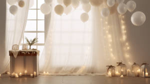 photorealistic babyshower backdrop, natural lighting, ultra wide shot, straight on --ar 16:9 --v 5.2