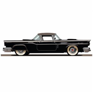 vector black and white simplistic line art 1957 ford thrunderbird convertable LE Right side profile