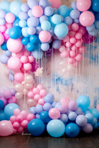 lgbtq photo backdrop balloons blue and pink and white raw --ar 2:3 --v 5.2