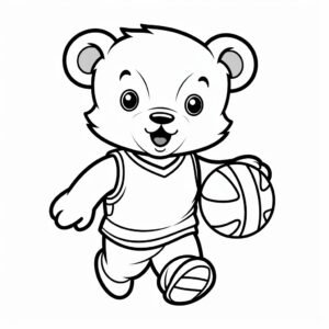Coloring page for children, coloring book style, a linear icon representing teddy bear play basketball , perspective view, on a white background, flaticon and dribble vector illustration, behance hd, made in figma, adobe xd, sketch, ux, ui , ux/ui , sharp and pixelated - perfect design, black and white, white background, minimalism, flat color outline icon style, simplistic design , no shadow --v 5.2