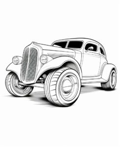 a car has wheels , cartoon style , minimalist drawing , thick outlines , no grey areas , no shadows , white background , no fills ,low details, black and white, coloring book for kid, --ar 9:11 --v 5.2