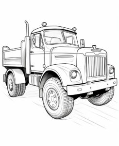 a truck has wheels , cartoon style , minimalist drawing , thick outlines , no grey areas , no shadows , white background , no fills ,low details, black and white, coloring book for kid, --ar 9:11 --v 5.2