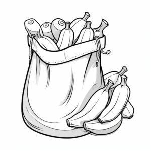 cartoon cute , a bag of bananas on the hand, black and white, white background, coloring book for kids--ar 9:11 --v 5.2