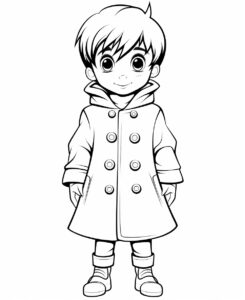 coat, cartoon style , minimalist drawing , thick outlines , no grey areas , no shadows , white background , no fills ,low details, black and white, coloring book for kid, --ar 9:11 --v 5.2