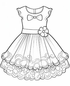 dress, cartoon style , minimalist drawing , thick outlines , no grey areas , no shadows , white background , no fills ,low details, black and white, coloring book for kid, --ar 9:11 --v 5.2