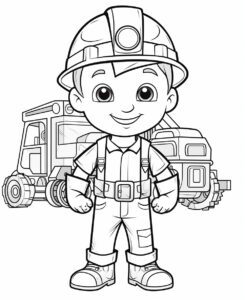 engineer, cartoon style , minimalist drawing , thick outlines , no grey areas , no shadows , white background , no fills ,low details, coloring book for kid, --ar 9:11 --v 5.2
