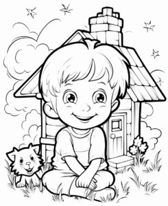 postcard, thick outlines , no grey areas , no shadows , white background , no fills ,low details, black and white, coloring book for kid, --ar 9:11 --v 5.2