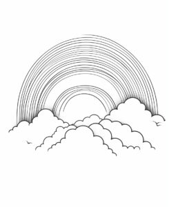 rainbow, minimalist drawing , thick outlines , no grey areas , no shadows , white background , no fills ,low details, black and white, coloring book for kid, --ar 9:11 --v 5.2