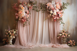 Amazing curtains with flowers maternity backdrop --ar 3:2 --v 5.2