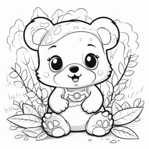 Venture into the enchanting forest with an adorable and cute cartoon-style illustration of a baby bear, perfect for a 6-12 year-old children's coloring book. The baby bear should be viewed from a 45-degree angle, sketched with black ink lines only, following the coloring book style. Use thicker lines for the bear's outlines and softer lines for its endearing details. Keep the illustration in black and white, with no other colors added, and maintain a white background with no added text. The baby bear should have a lovable and gentle appearance, capturing its innocence and curiosity. Illustrate its small ears, round belly, and big eyes with care, making it look charming and inviting. The style for this illustration is a delightful and captivating cartoon art, ensuring the baby bear appears inviting and engaging to children. The illustration should evoke a sense of warmth and tenderness, inspiring young artists to color this adorable scene and express their creativity. Whether it's a baby bear exploring the forest or playfully rolling around, the illustration should capture the essence of these adorable and cherished creatures and make them endearing to young coloring enthusiasts. --v 5.2