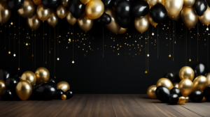 Balloon black and gold party background --ar 16:9 --v 5.2