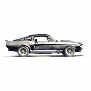 simple watercolor line drawing of a dark grey 1967 eleanor gt500 side profile --v 5.1