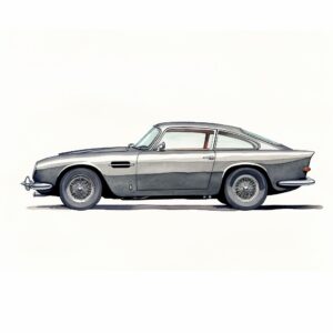 simple watercolor line drawing of a grey aston martin BD5 1964 side view