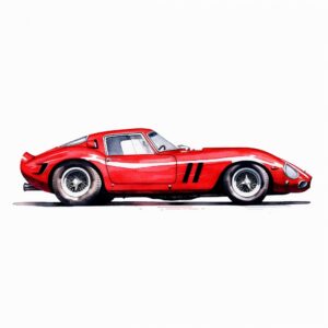 simple watercolor line drawing of a red Ferrari 250 GTO 1962 side view