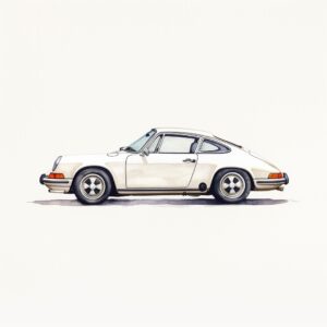simple watercolor line drawing of a side view 911E white porsche 1970 --v 5.1