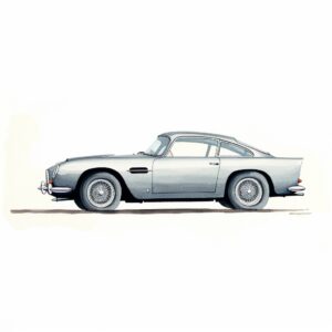 simple watercolor line drawing of a side view of a Aston Martin DB5 in silver grey color --v 5.1