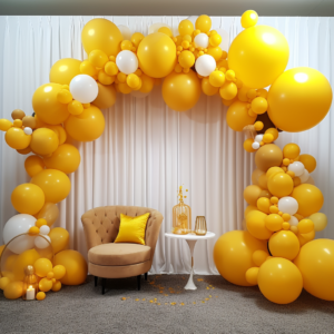 Yellow round half arch balloon party scene --v 5.2