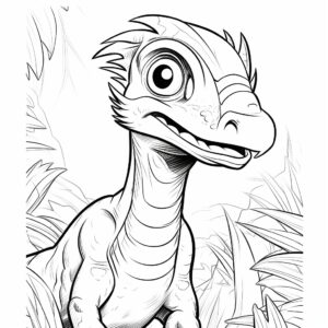 coloring page for kids,velociraptor,cartoon style,thick lines,low detaail,no shadows