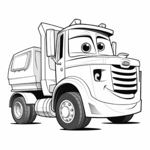 coloring book. black and white. simple smiling garbage truck. for kids. side view.--v 5