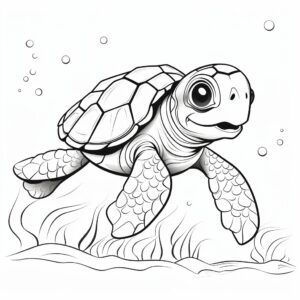 kid's coloring page, black and white, cute turtle, white back ground, thick lines, no shading ar 4:5