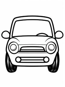 Minimalist [kawaii Car] coloring page, for [kids], simple, minimalist, with large strokes, cartoon style, in black and white, simple, without details, minimalist, vector style, HD, high quality, white backgrounds --ar 3:4