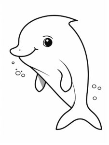 Minimalist [kawaii dolphin] coloring page, for [adults], simple, minimalist, with large strokes, cartoon style, in black and white, simple, without details, minimalist, vector style, HD, high quality, white backgrounds --ar 3:4